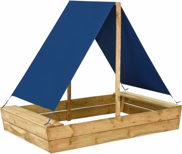 Sabbiera con tetto in legno di pino impregnato marrone e blu L/P/H: 160 x 100 x 133 cm