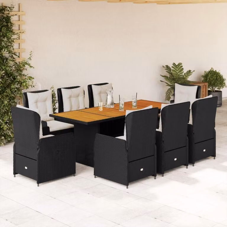 IKAYAA Set di sedute in polyrattan per 8 persone, set di mobili da giardino con tavolo e sedie a schienale alto regolabili, set da pranzo con cuscini di seduta inclusi