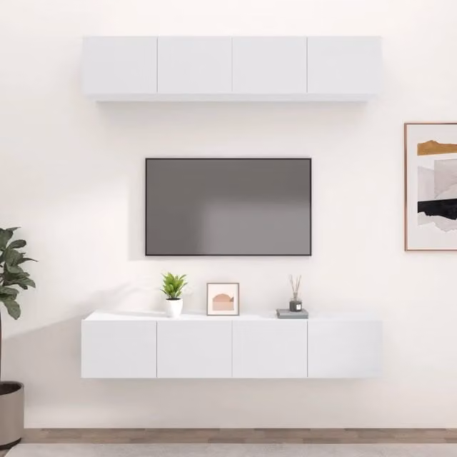 Mobili TV 4 pz-Set di 4 Credenza per TV Bianchi 80x30x30 cm in Legno Multistrato 563369