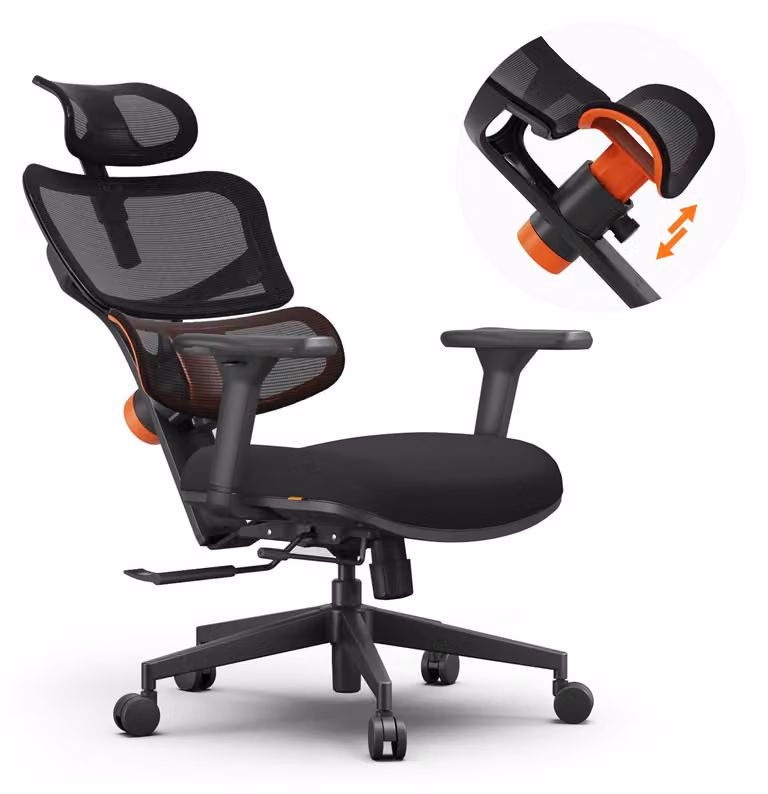 Sedia da ufficio ergonomica, colore nero, con braccioli regolabili in 3D e rivestimento in tessuto a rete