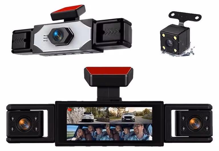 Telecamera da cruscotto per auto, visione notturna, quattro telecamere, display da 3,16 pollici
