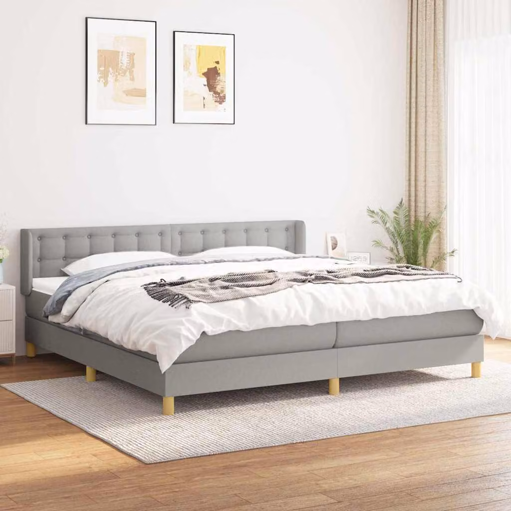 vidaXL Giroletto a Molle con Materasso Ibrido in Tessuto Grigio e Bianco L/P/H: 200 x 200 x 88 cm – 1