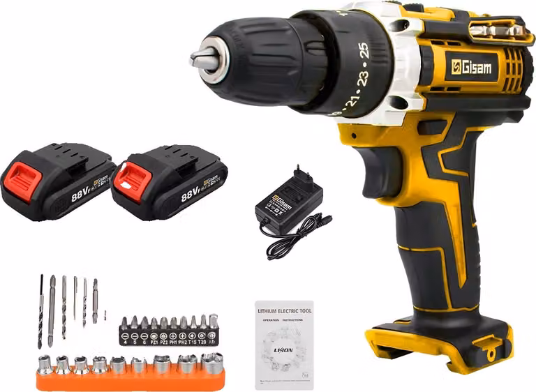 Trapano a percussione a batteria, potenza 21V, coppia 25Nm, 2 batterie tipo 5