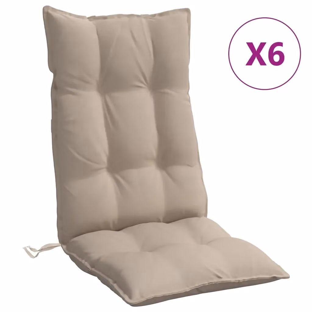 Set di 6 cuscini per sedia con schienale alto vidaXL, colore beige, in tessuto poliestere traspirante e idrorepellente – 2