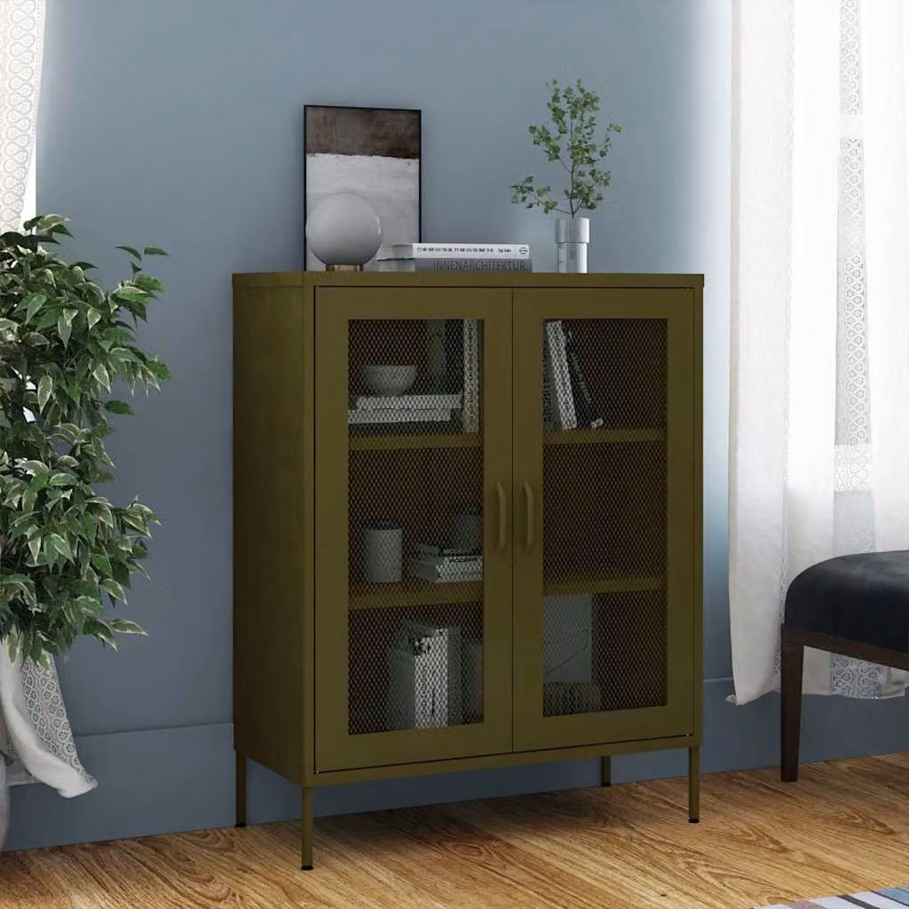 vidaXL Armadietto in Acciaio Verde Oliva L: 80 cm, P: 35 cm, H: 101,5 cm – 1