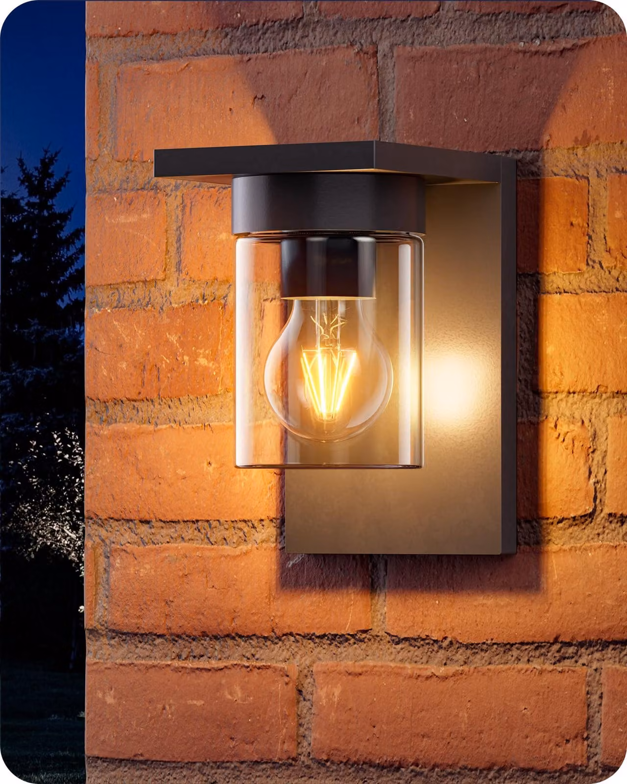 Lampada da parete con vetro trasparente, grado di protezione IP44, attacco E27, massimo 15W, dimensioni 19x12x15 cm, colore nero
