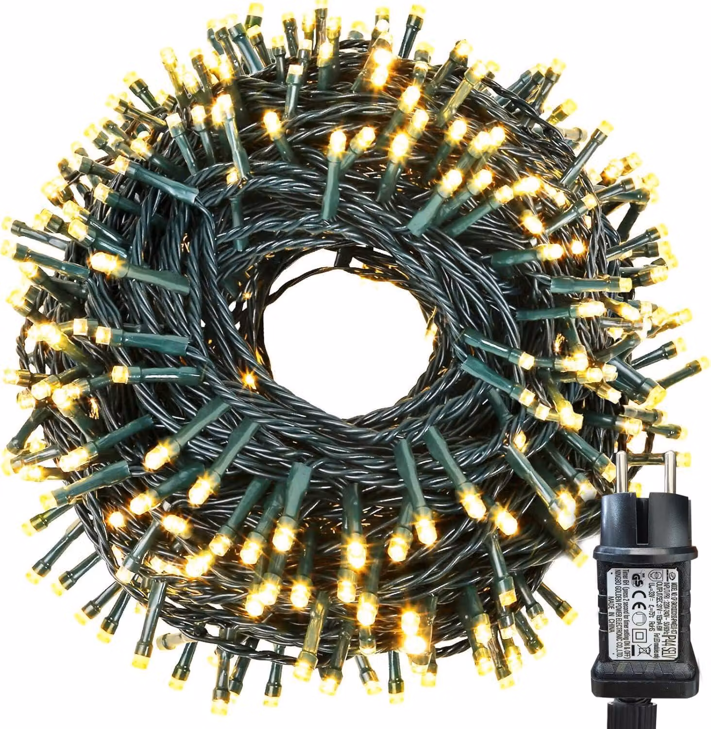 Catena luminosa da 20 metri, con 200 LED bianco caldo, grado di protezione IP65, timer integrato, 8 modalità di illuminazione