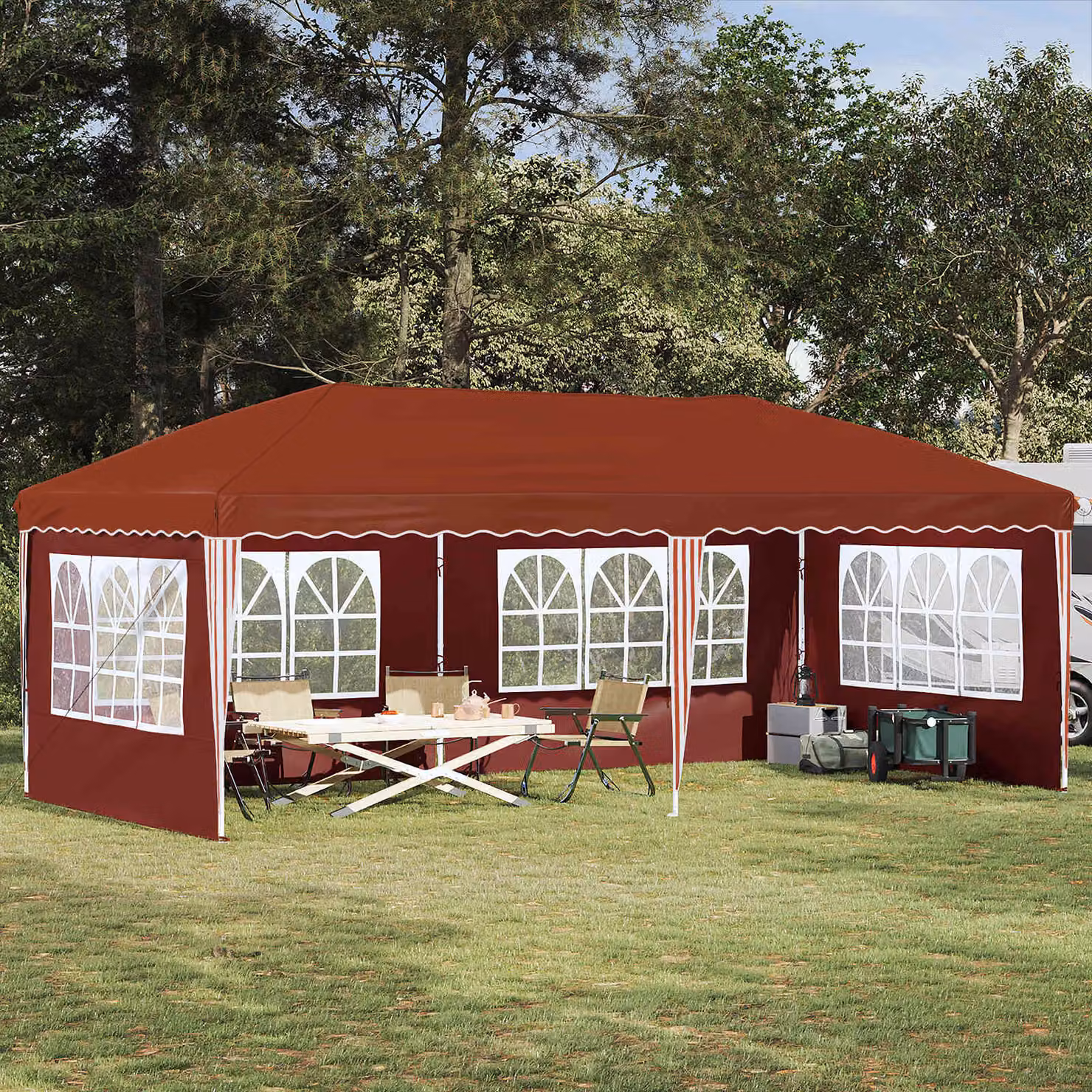 vidaXL Tenda per feste a pop-up arancione e rossa L: 575 cm, P: 289 cm, H: 245 cm