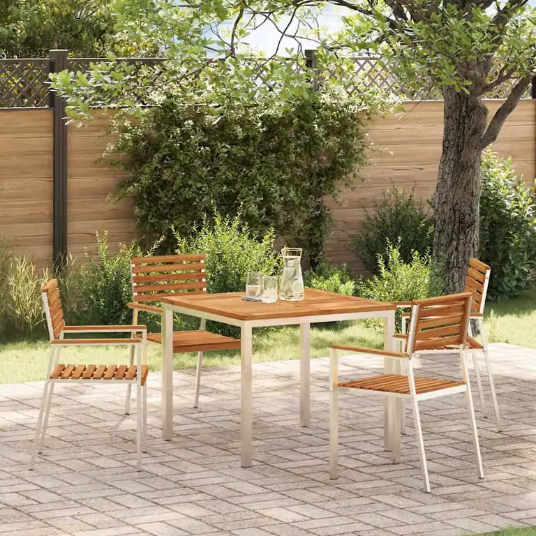 vidaXL Tavolo da pranzo quadrato in legno di acacia e acciaio inossidabile marrone L/P/H: 90 x 90 x 75 cm
