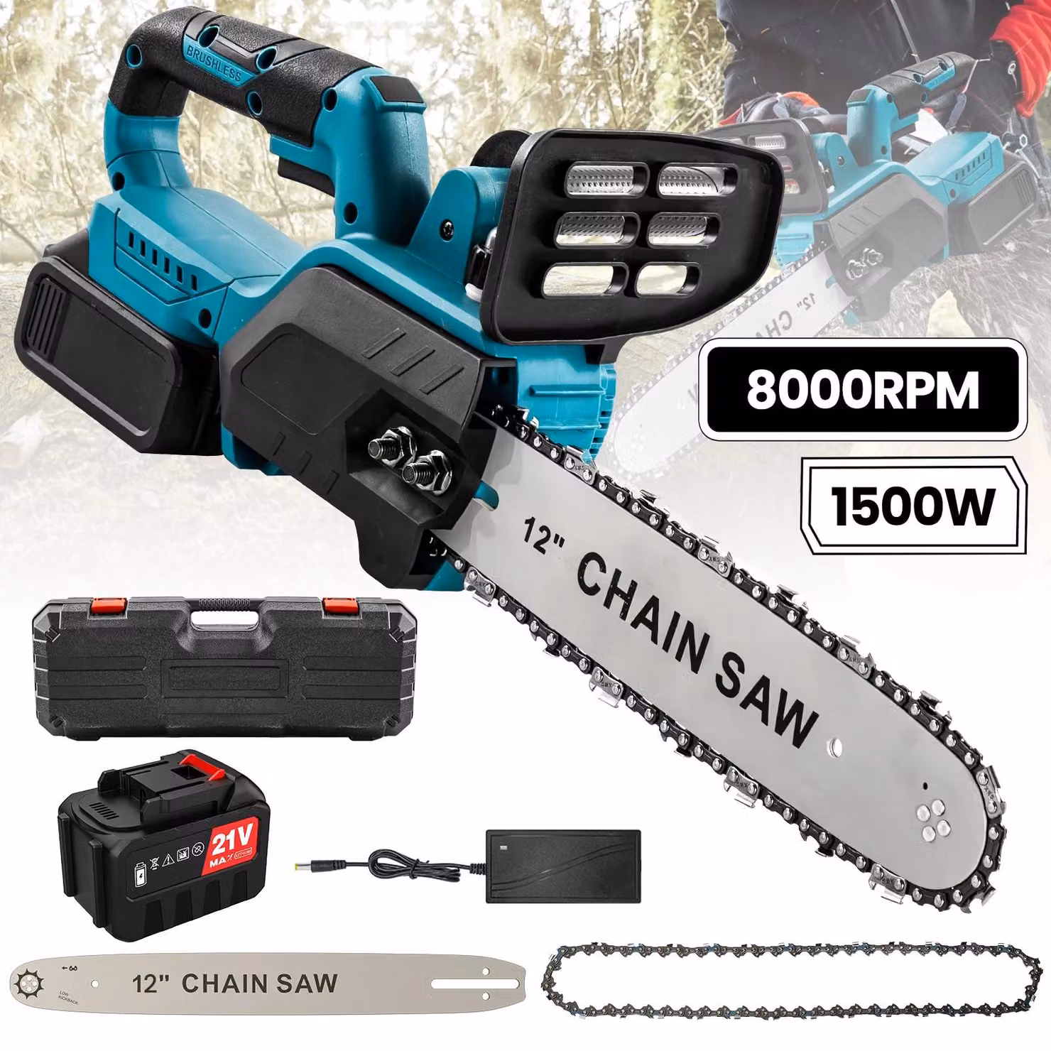 Troncatrice a batteria - 1500 W - Motore brushless - Lame da 30 cm - Senza fili - 1 batteria inclusa - Maneggevole