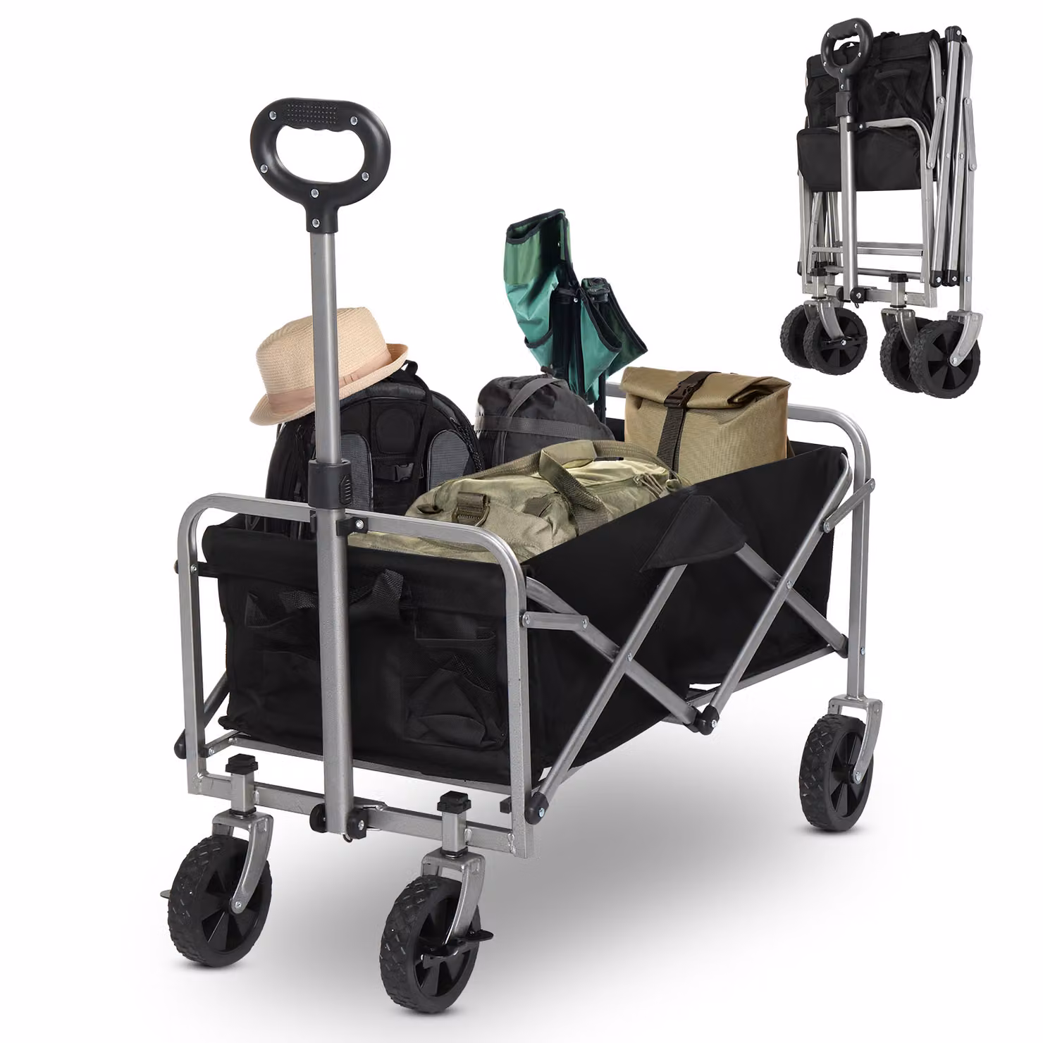 ALIGHTUP, carrello pieghevole, carrello trasportabile, dimensioni 74,5x43,5x85 cm, rotelle girevoli a 360°, capacità di carico fino a 100 kg, colore nero