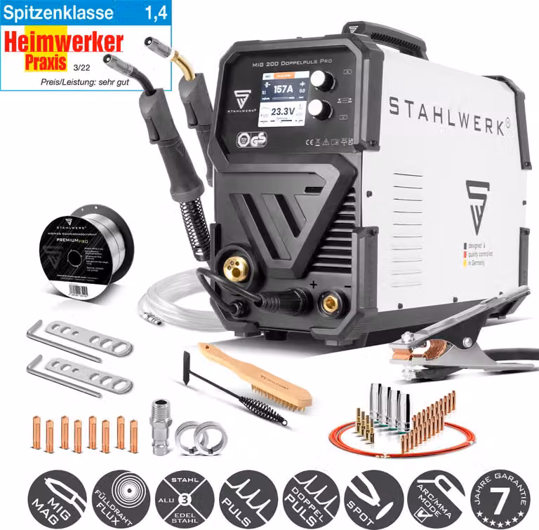 STAHLWERK Saldatrice MIG MAG 200 a doppio impulso Pro completamente sinergica con gli accessori