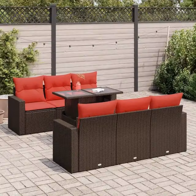 Set Divani Giardino 7 pz con Cuscini Marrone Polyrattan Acacia 3326265