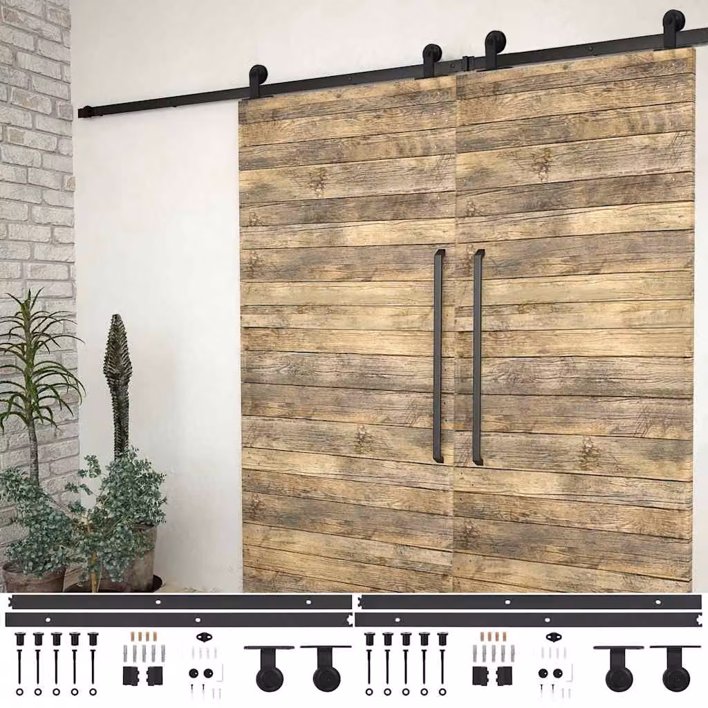 Kit di 2 binari per porte scorrevoli vidaXL in acciaio inossidabile nero opaco, lunghezza: 200 cm