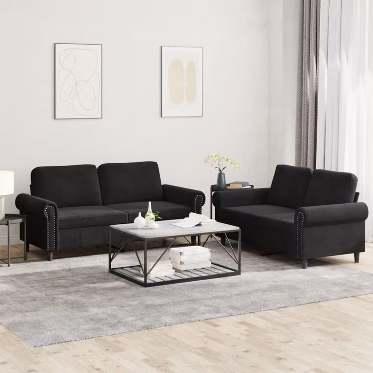Maison Exclusive - Set divano a 2 posti con cuscini in velluto nero