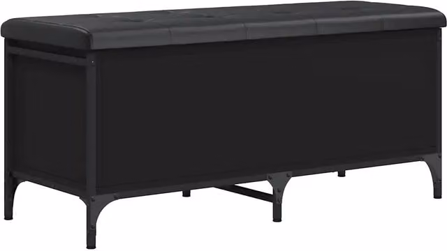 Panca Portaoggetti Moderna in Finta Pelle Nera con Struttura in Legno e Metallo L: 110 cm, P: 42 cm, H: 45 cm – 1