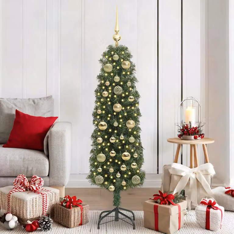 Albero di Natale artificiale moderno vidaXL verde con 150 LED luce bianca calda, Altezza: 150 cm