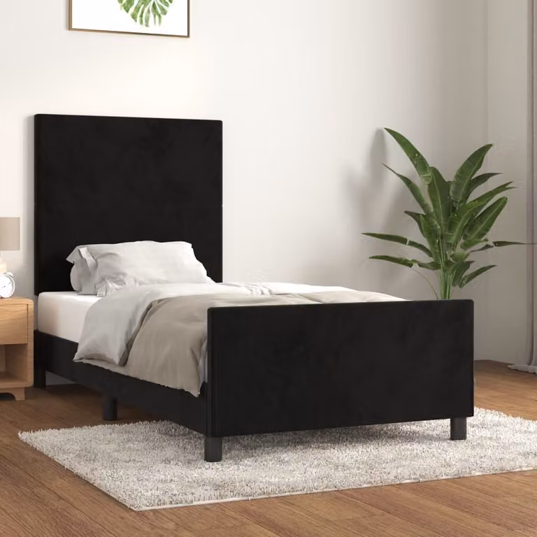 vidaXL Giroletto con testiera nero 100x200 cm in velluto - Giroletto con testiera - Giroletti con testiera - Giroletto - Letto con testiera