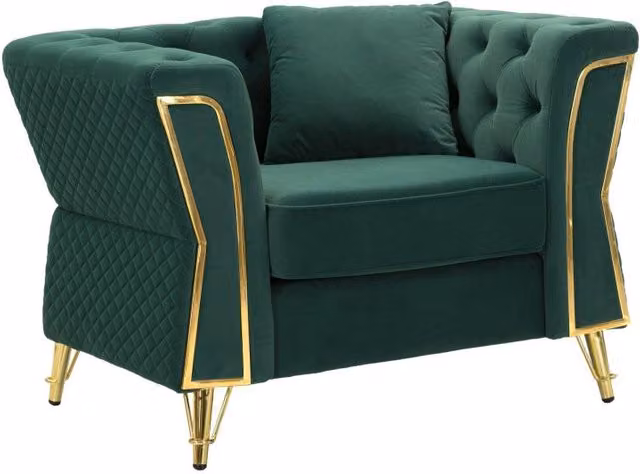 Poltrona Emy Mauro Ferretti Verde con Cuscino in Velluto e Dettagli Oro L/P/H: 104 x 83 x 76 cm – 1