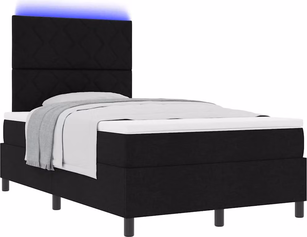 Letto a molle con materasso con led Nero 120 x 200 cm Tessuto