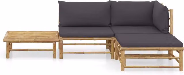 Set Salotto da Giardino 4pz | Set di Mobili da Esterno con Cuscini Grigio Scuro Bamb¨´