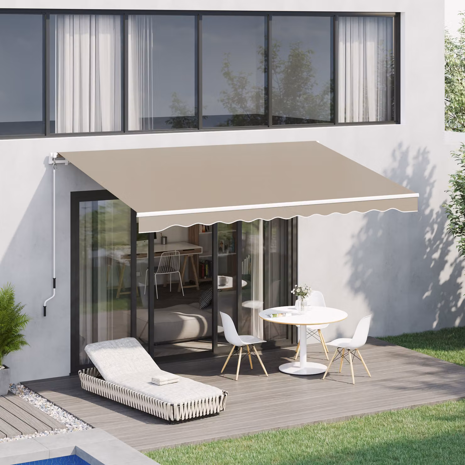 Tenda da sole Outsunny con bracci retrattili e avvolgibile a manovella in metallo e alluminio, L: 395 cm, H: 245 cm, Beige – 2