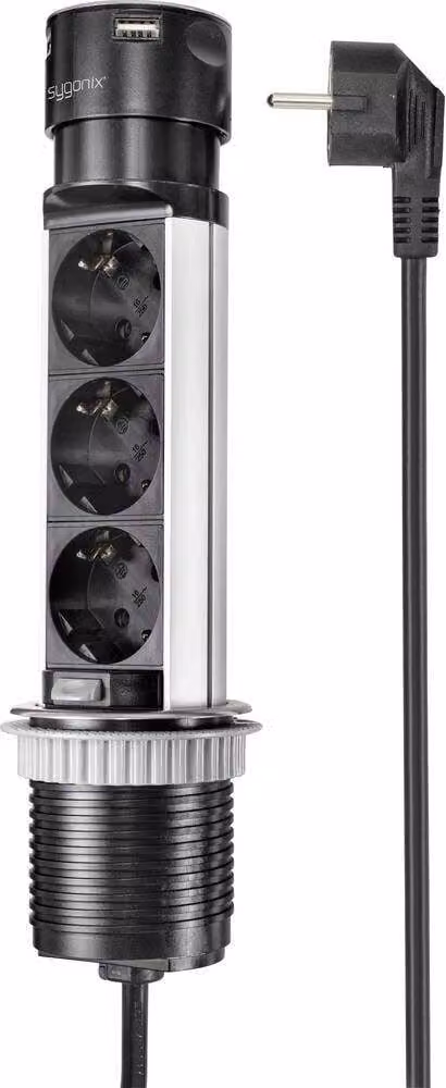 SY-4997104 Steckdosenturm Schwarz Edelstahl Schutzkontakt 1 St. (SY-4997104)