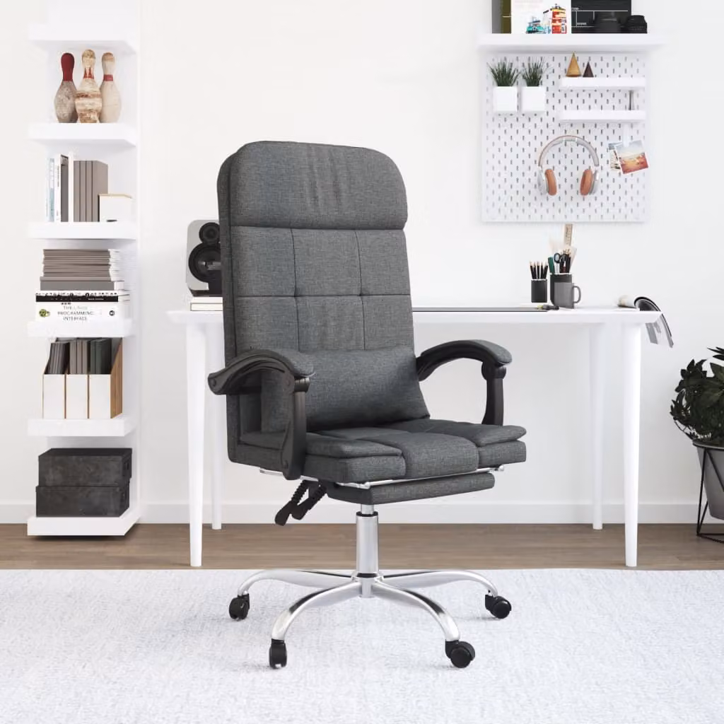 The Living Store Sedia da ufficio con funzione massaggio in tessuto grigio scuro
