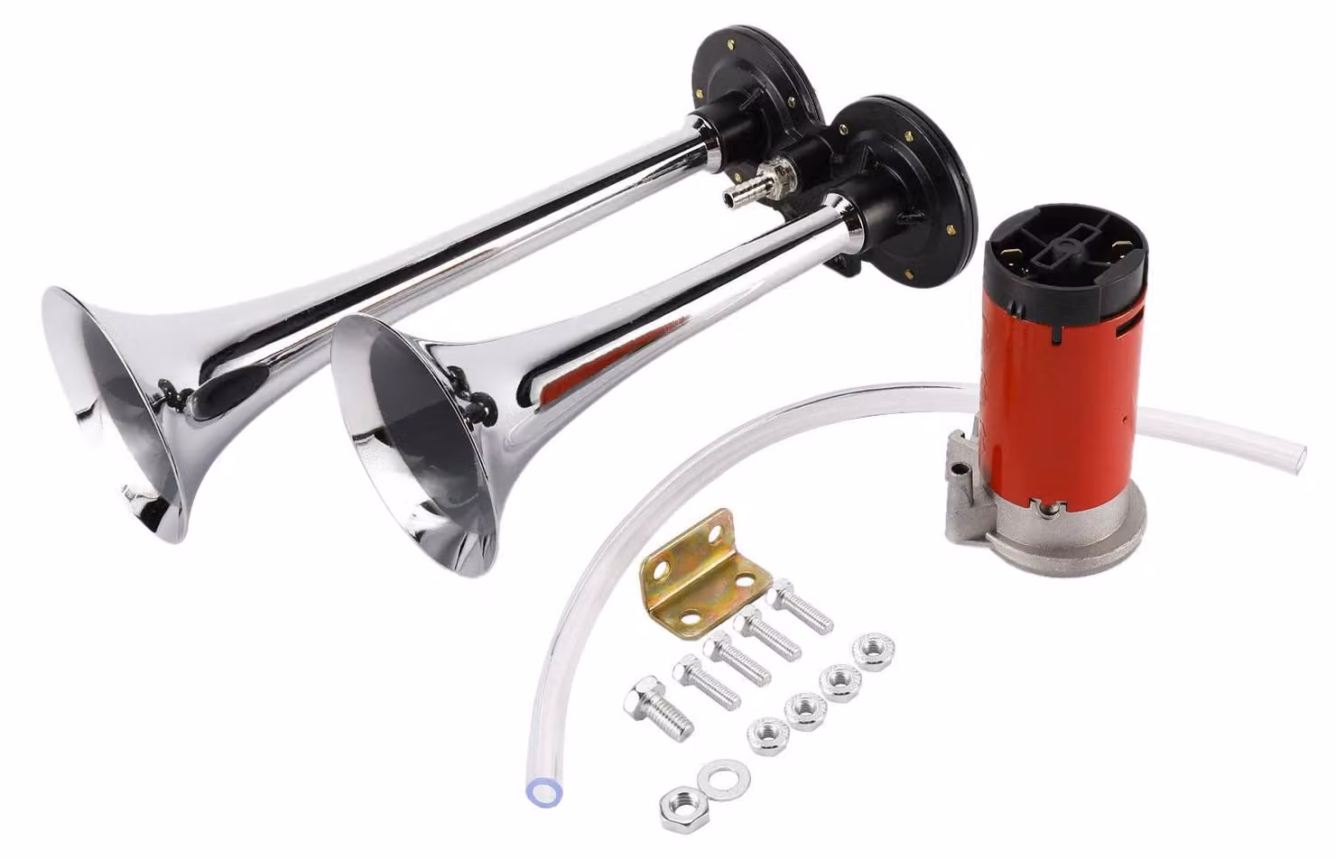 Clacson pneumatico da 12V, cromato, a doppia tromba, sirena, compressore