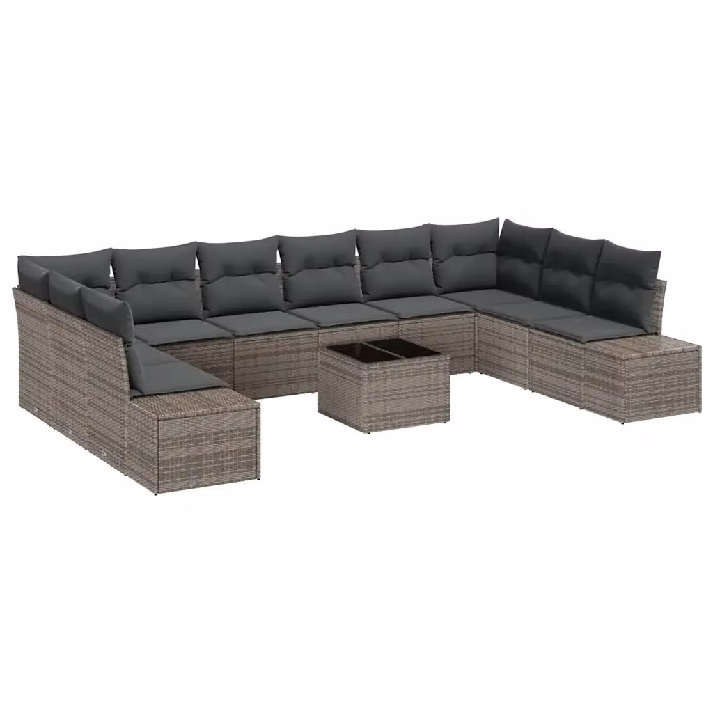 Set Divano da Giardino vidaXL a Forma di L in Polyrattan Grigio con 11 Pezzi e Cuscini – 2
