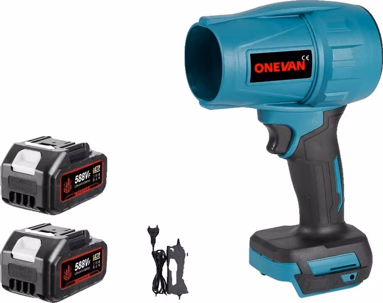 Soffiatore elettrico senza spazzole, potenza 2000 W, velocità del vento 200 m/s, set di 2 batterie