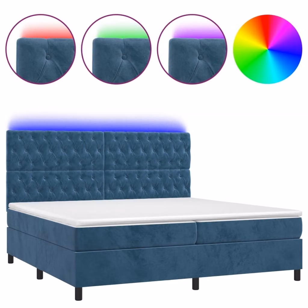 Letto a Molle con Materasso e LED Blu Scuro 200x200 cm