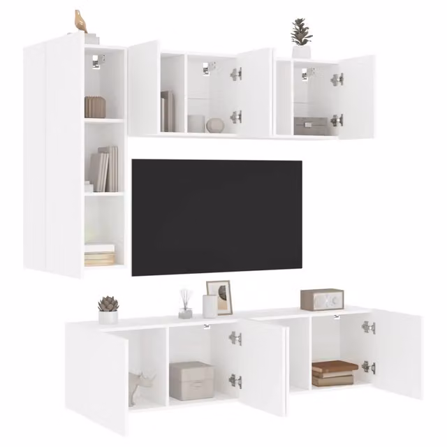Mobili TV a Muro 5 pz-Credenza per TV Bianchi in Legno Multistrato 932527
