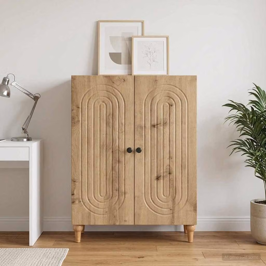 Credenza moderna vidaXL in rovere e metallo, colore marrone, L: 66 cm, P: 34,5 cm, H: 90 cm