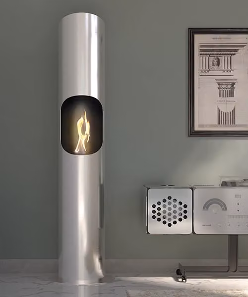 Biocamino da pavimento Portofino Tecno Air System in acciaio silver, potenza 1,8 kW, Altezza: 180 cm
