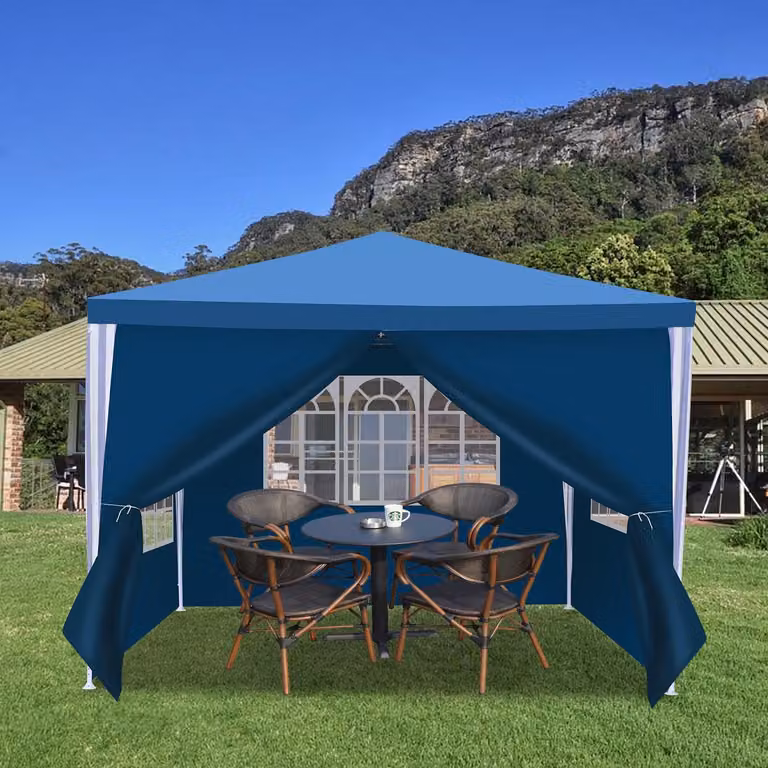 Clanmacy gazebo 3x3m, tenda da giardino impermeabile, protezione UV, con 3 pannelli laterali e 1 ingresso, per giardino terrazza festa, blu