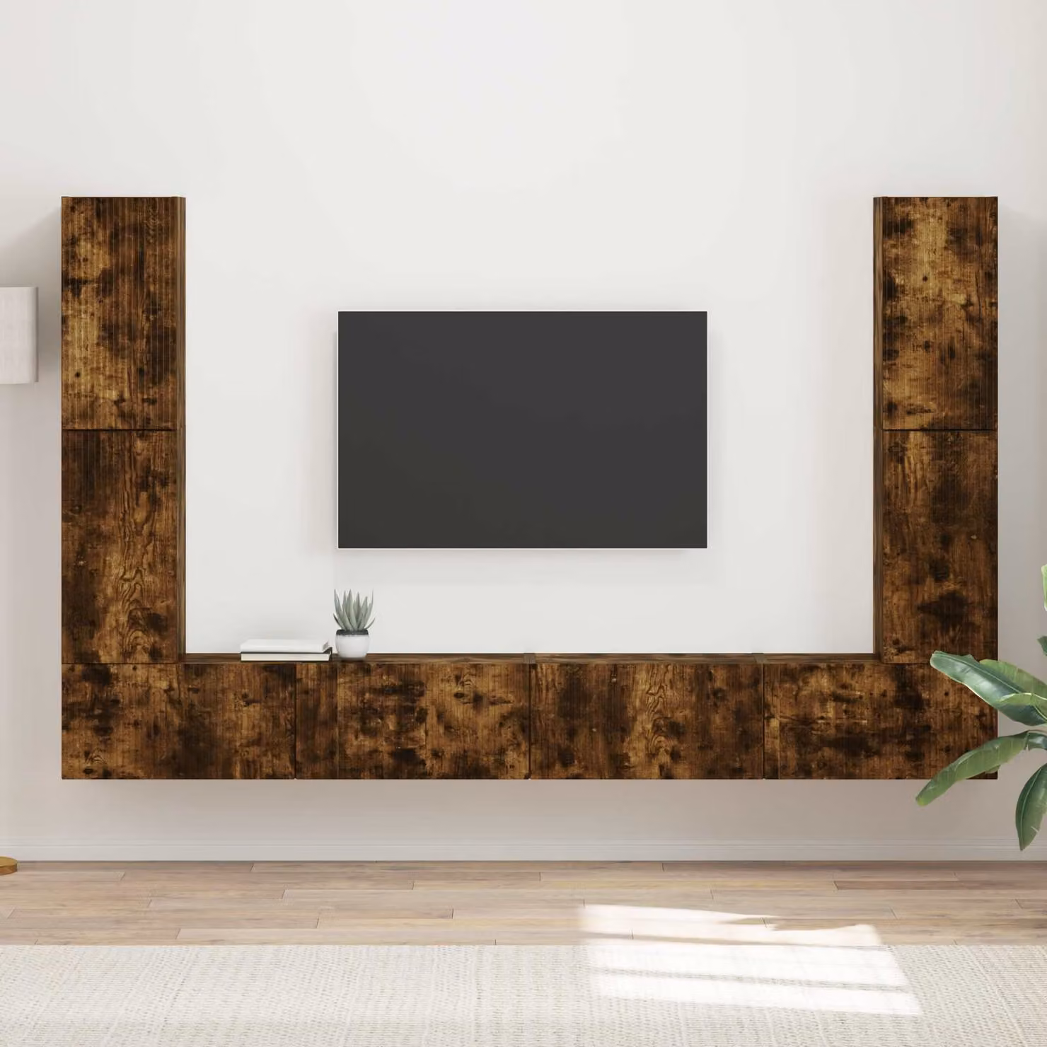 Set mobile TV moderno vidaXL in 8 pezzi, Rovere fumé, Legno MDF e multistrato, Marrone – 1