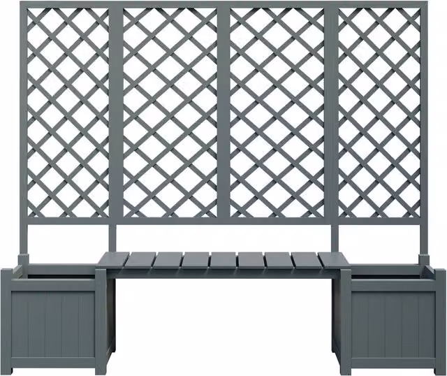 Fioriera con grigliato e seduta per giardino, balcone o terrazza di GL Store in legno, Grigio, H 145 x L 169 x P 42 cm