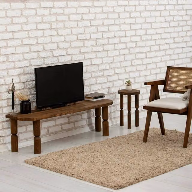 Mobile porta TV Fengshen DMORA in legno marrone, credenza moderna per soggiorno, L: 140 cm, P: 35 cm, H: 40 cm – 1
