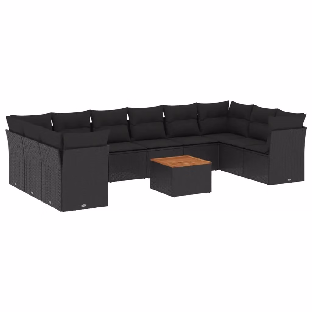 vidaXL Set Divani da Giardino 11 pz in Polyrattan Nero con Cuscini e Tavolino da Esterno – 2