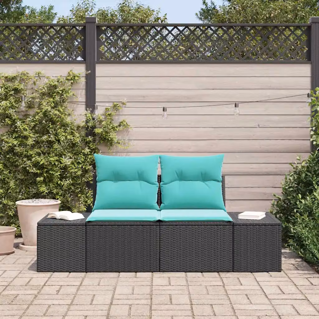 Divano da giardino moderno vidaXL in polyrattan con cuscini color turchese e nero, L: 184 cm, P: 62 cm, H: 69 cm