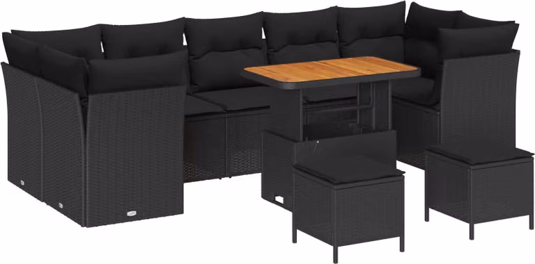 Set Divano da Giardino 10 pcs Nero polyrattan