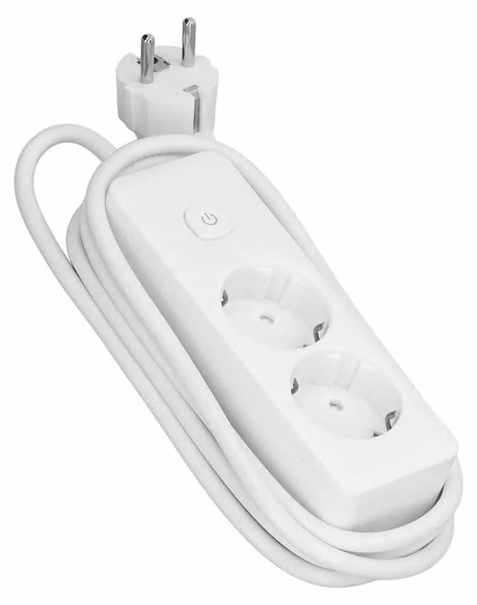 Multipresa tedesca a doppia serie L con interruttore, cavo da 3 m, 3 conduttori da 1,5 mm², in elegante bianco-grigio. Perfetta per collegare gli apparecchi in modo sicuro e ordinato