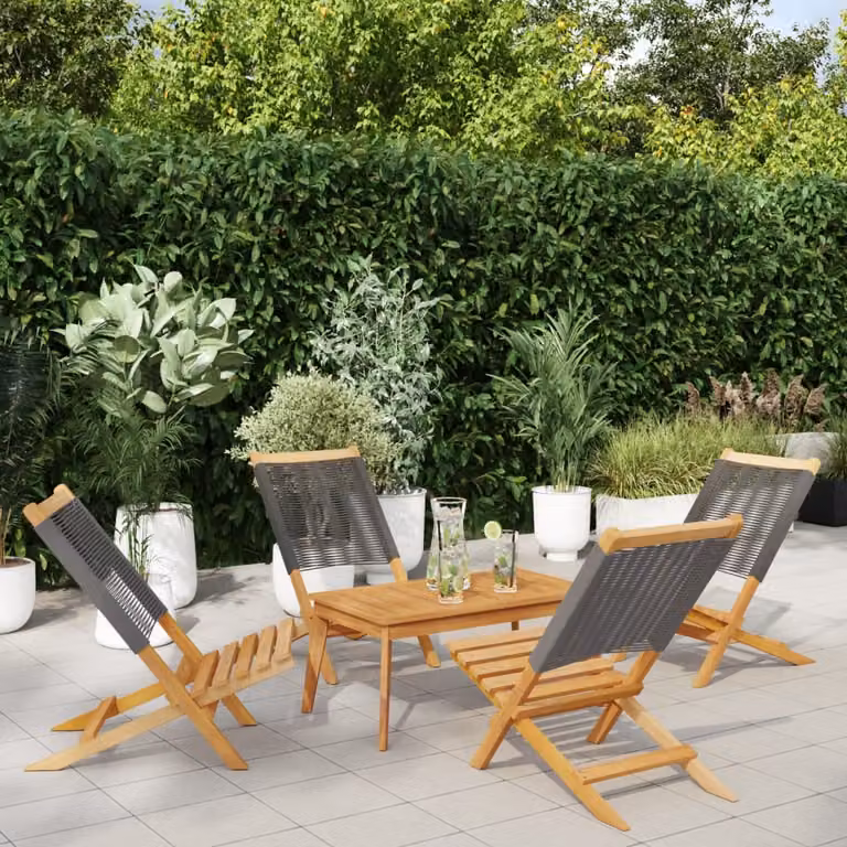 Set di 4 sedie pieghevoli vidaXL in legno di acacia oliato grigio, impilabili e con braccioli per giardino e terrazzo, L/P/H: 72 x 41 x 68 cm
