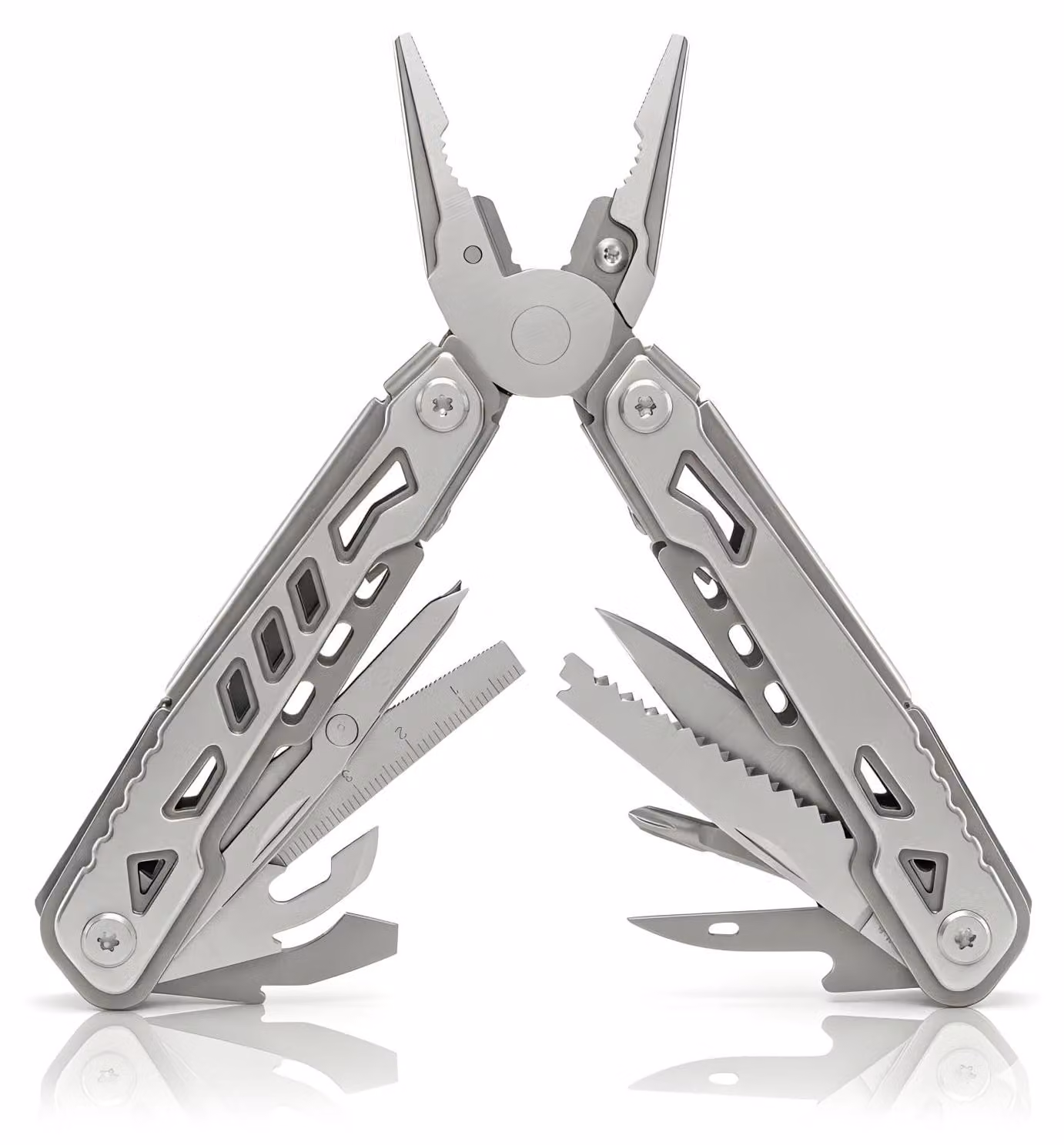 Multitool in acciaio inossidabile, 14 funzioni, con pinze e sega