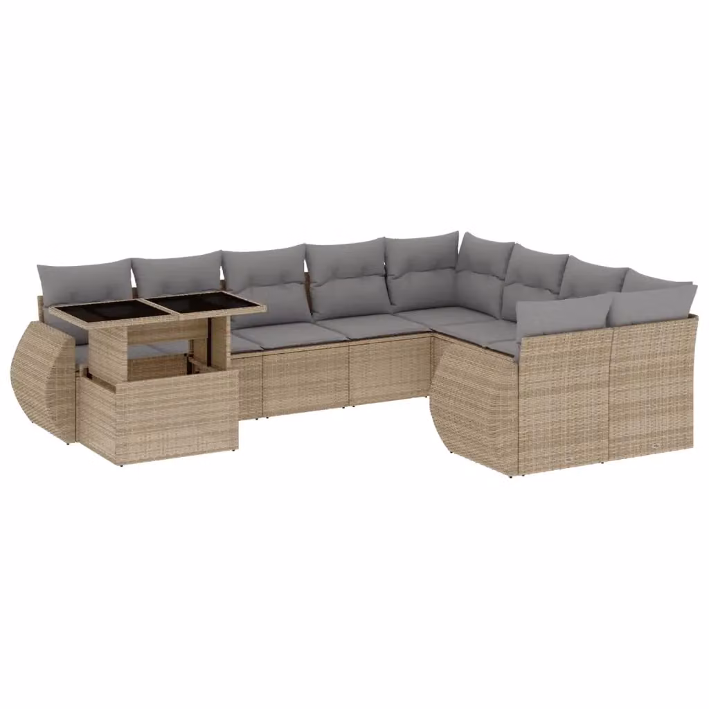 Set Divano da Giardino a Forma di U vidaXL in Polyrattan con Cuscini Beige e Grigio e Tavolino da Esterno – 2
