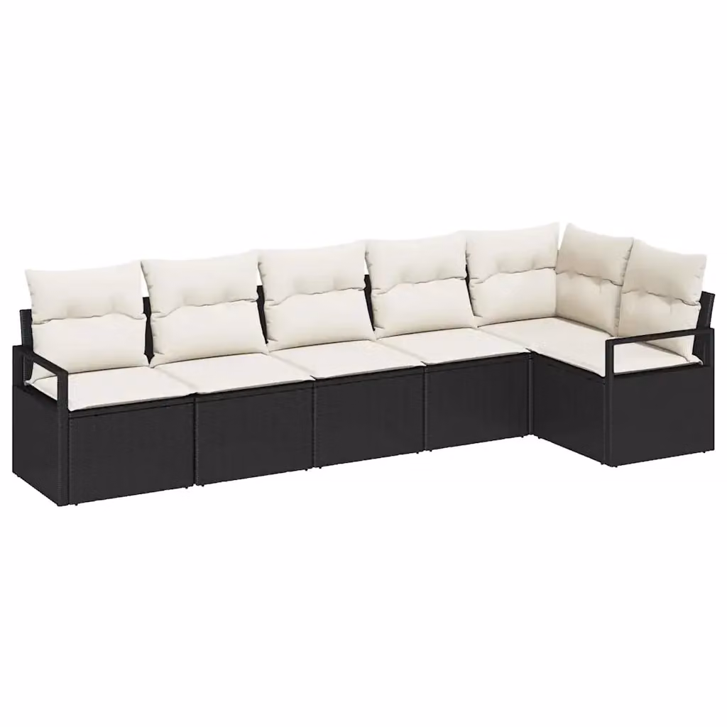 Set di divani da giardino vidaXL a forma di L composto da 6 pezzi, colore nero e beige, con struttura in metallo e rattan e cuscini inclusi – 2