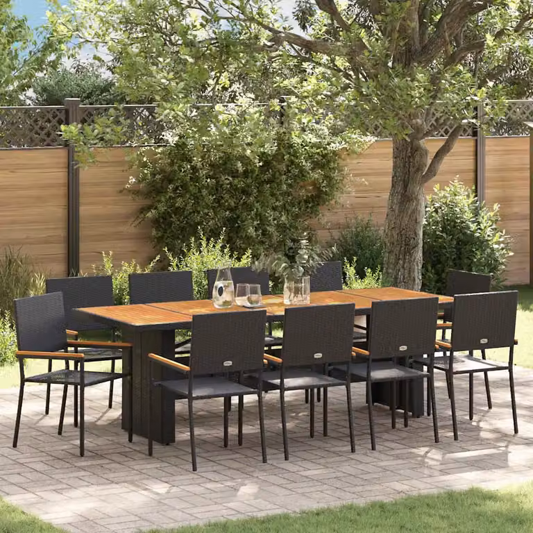 Set da Pranzo per Giardino e Terrazzo vidaXL in Polyrattan e Legno di Acacia, 11 Pezzi, Nero e Marrone