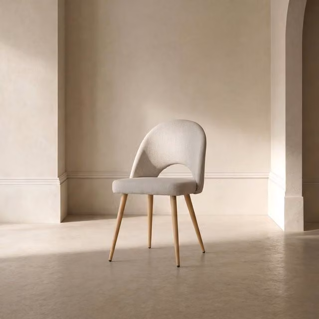 Sedia imbottita Banak in tessuto beige con struttura in legno per sala da pranzo o ufficio in casa – 1