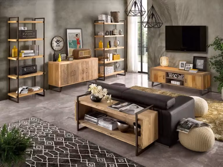 Libreria industrial cortina in legno massello di abete marrone Mobili 2G L: 120 cm, P: 45 cm, H: 205 cm